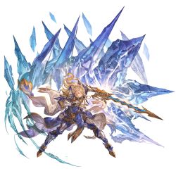 Rule 34 | 1boy, aglovale (granblue fantasy), armor, blonde hair, gauntlets, granblue fantasy, holding, holding weapon, ice, long hair, looking at viewer, male focus, minaba hideo, official art, smirk, solo, sword, transparent background, weapon