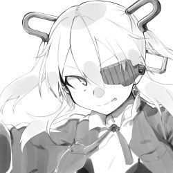 Rule 34 | 1girl, :p, eyepatch, girls&#039; frontline, greyscale, hair ornament, highres, jacket, monochrome, myon2, portrait, sketch, skorpion (girls&#039; frontline), solo, tongue, tongue out, twintails
