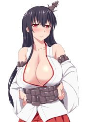 Rule 34 | 10s, 1girl, bare shoulders, black hair, blush, breasts, detached sleeves, fusou (kancolle), hair ornament, japanese clothes, kantai collection, large breasts, long hair, nontraditional miko, red eyes, sama samasa, solo