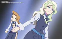 Rule 34 | 2girls, angry, blonde hair, chloe (little witch academia), clenched hands, diana cavendish, forehead, kriztart, little witch academia, long hair, luna nova school uniform, mullet, multicolored hair, multiple girls, purple eyes, school uniform, two-tone hair, wavy hair