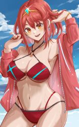 Rule 34 | absurdres, alternate costume, bikini, breasts, highres, kenichiart, large breasts, red eyes, red hair, short hair, swimsuit, xenoblade chronicles (series), xenoblade chronicles 2