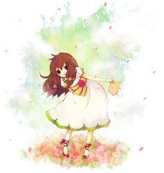 Rule 34 | 1st-mn, blush, brown hair, dress, flower, happy, petals, solo, tsubomi-chan