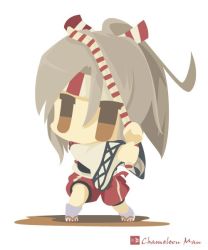 Rule 34 | 10s, 1girl, bad id, bad twitter id, bow (weapon), brown eyes, brown hair, chameleon man (three), chibi, commentary request, flat color, headband, kantai collection, no lineart, ponytail, solo, weapon, white background, wide sleeves, zuihou (kancolle)