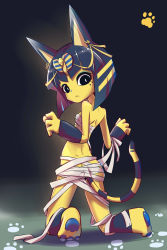 Rule 34 | 1girl, absurdres, ass, bandages, blue hair, bracelet, brown eyes, cat, animal crossing, egyptian, furry, highres, jewelry, looking at viewer, multicolored hair, ankha (animal crossing), nintendo, tail, two-tone hair