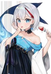 Rule 34 | 1girl, absurdres, admiral graf spee (a novel anniversary) (azur lane), admiral graf spee (azur lane), azur lane, bad id, bad twitter id, bare shoulders, blue dress, blue eyes, blush, choker, closed mouth, collarbone, dress, evening gown, fins, fish tail, food, food on body, food on face, fork, fruit, highres, holding, holding fork, licking self, looking at viewer, multicolored hair, shark tail, shawl, short hair, sidelocks, solo, standing, strapless, strapless dress, strawberry, streaked hair, tail, tongue, tongue out, upper body, whipped cream, white hair, yayoichi (yoruyoru108)
