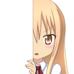Rule 34 | 10s, 1girl, brown eyes, brown hair, collared shirt, doma umaru, himouto! umaru-chan, looking at viewer, nagineko, necktie, open mouth, peeking out, red necktie, shirt, solo, transparent background, upper body, white shirt