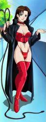 Rule 34 | boots, brown hair, character request, collar, dominatrix, earrings, highres, jacket, jewelry, long hair, screencap, stitched, tenchi muyou!, tenchi muyou! gxp, thighhighs, third-party edit, whip