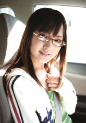 Rule 34 | 1girl, asian, brown hair, car interior, glasses, hamada shoko, highres, jacket, looking at viewer, photo (medium), solo, tank top