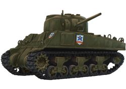 Rule 34 | commentary, emblem, girls und panzer, highres, m4 sherman, military, military vehicle, motor vehicle, no humans, saunders (emblem), simple background, tank, tigern (tigern28502735), vehicle focus, white background