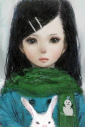 Rule 34 | 1girl, rabbit, face, hair ornament, hairclip, lips, original, ponsuke (pon00000), scarf, solo