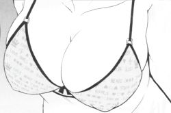 Rule 34 | 1girl, bra, breasts, cleavage, close-up, large breasts, maeno chiho, monochrome, original, puffy nipples, tamagoroo, underwear