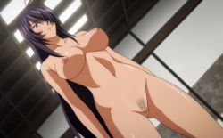 Rule 34 | 10s, 1girl, blush, breasts, hair over one eye, ikkitousen, kan&#039;u unchou, large breasts, long hair, navel, nipples, nude, pubic hair, purple hair, pussy, screencap, standing, stitched, third-party edit, uncensored, very long hair