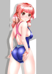 Rule 34 | 1girl, ass, brown eyes, competition swimsuit, from behind, long hair, looking back, mashinatsu, one-piece swimsuit, original, red hair, reiji-sss, solo, swimsuit