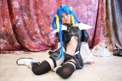 Rule 34 | arc system works, blue hair, boots, breasts, cosplay, dizzy (guilty gear), guilty gear, kabura hitori (model), midriff, photo (medium), thighhighs, twintails, underboob