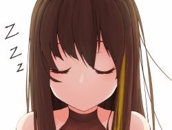 Rule 34 | 1girl, brown hair, closed eyes, collarbone, commentary request, girls&#039; frontline, green hair, highres, long hair, m4a1 (girls&#039; frontline), multicolored hair, portrait, rayasi, simple background, solo, streaked hair, white background, zzz