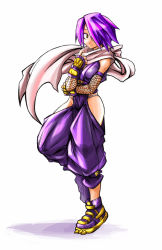 Rule 34 | 1girl, fishnets, gloves, kobayashi tetsuya, ninja, original, purple hair, scarf, solo, white background