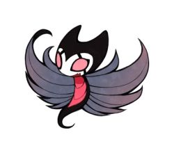Rule 34 | 1other, commentary, flying, full body, grimmchild, hollow knight, looking at viewer, lowres, no humans, open mouth, red eyes, simple background, solo, ugly cat, white background, wings