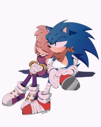 Rule 34 | 1boy, 1girl, amy rose, animal nose, bandaged arm, bandages, bracelet, brown scarf, closed eyes, gloves, green eyes, highres, isa03re, jewelry, leaning on person, scarf, sitting, sleeping, smile, sonic (series), sonic boom (series), sonic the hedgehog, white gloves