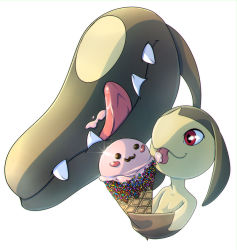 Rule 34 | creatures (company), drawfag, eating, food, game freak, gen 3 pokemon, ice cream, ice cream cone, licking, mawile, nintendo, no humans, pokemon, pokemon (creature), red eyes, simple background, sprinkles, tongue, tongue out, upper body, white background