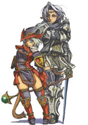 Rule 34 | 00s, 2girls, armor, bad id, bad pixiv id, elf, elvaan, final fantasy, final fantasy xi, mithra (ff11), multiple girls, pointy ears, red armor, red mage (final fantasy), suzuno (bookshelf), thighhighs, white armor