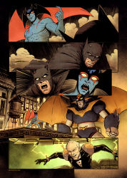 Rule 34 | 3boys, alfred pennyworth, batman, batman (series), beckoning, bow, bowtie, building, cape, clenched teeth, comic, constricted pupils, crossover, dave rapoza, dc comics, demon wings, devilman, devilman (character), electricity, emphasis lines, facial hair, fudou akira, g gundam, gundam, highres, male focus, manly, mask, mazinger (series), mazinger z, mecha, multiple boys, mustache, old, old man, open mouth, parody, rain, robot, silent comic, smile, smoke, teeth, tuxedo, white hair, wings