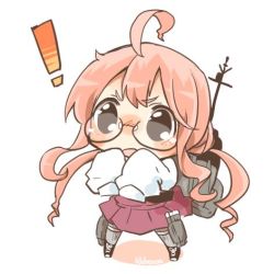 Rule 34 | !, 10s, 1girl, ahoge, bad id, bad twitter id, black eyes, chibi, glasses, kantai collection, long hair, lowres, makigumo (kancolle), open mouth, pantyhose, pink hair, rebecca (keinelove), wavy hair