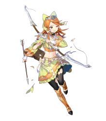 Rule 34 | 1girl, arrow (projectile), boots, bow, bow (weapon), broken, broken weapon, clenched teeth, etie (fire emblem), fire emblem, fire emblem engage, fire emblem heroes, frills, full body, green eyes, hair bow, hair ornament, highres, holding, holding bow (weapon), holding weapon, jewelry, knee boots, leg up, long hair, long sleeves, looking away, midriff, navel, nintendo, non-web source, official art, one eye closed, orange hair, pantyhose, parted lips, quiver, ribbon, skirt, solo, stomach, teeth, tiara, torn clothes, torn pantyhose, torn sleeves, transparent background, weapon