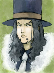 Rule 34 | 1boy, absurdres, black hair, facial hair, formal, fur trim, goatee, hat, highres, long hair, male focus, one piece, rob lucci, solo, suit, top hat
