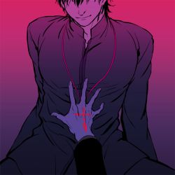 Rule 34 | 1boy, bad id, bad pixiv id, command spell, cross, cross necklace, fate/zero, fate (series), gradient background, hand on another&#039;s chest, j (onjj), jewelry, kotomine kirei, necklace, pov, solo focus