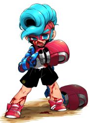 Rule 34 | 1boy, arms (game), blood, boxing gloves, chilla (arms), cuts, damaged, injury, long arms, male focus, mask, nekobayashi (nekoforest), ninjara (arms), nintendo, nosebleed, pompadour, simple background, solo, sweat, white background, aged down