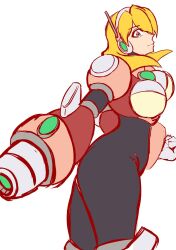 1girl alia_(mega_man) armor ass blonde_hair blue_eyes bodysuit breasts capcom from_side highres large_breasts legs mega_man_(series) mega_man_x_(series) solo thighs