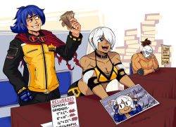 Rule 34 | angel (kof), blue hair, breasts, capcom, cleavage, el fuerte, gloves, jacket, krohnen, large breasts, luchador, luchador mask, neco-arc, short hair, snk, spanish text, street fighter, the king of fighters, white hair