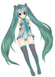Rule 34 | hatsune miku, long hair, panties, solo, striped clothes, striped panties, thighhighs, twintails, underwear, very long hair, vocaloid, yusya