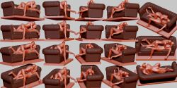 Rule 34 | 2others, 3d, colored skin, couch, full body, hands on another&#039;s face, heads together, highres, kamitokatachi, looking at another, multiple others, multiple views, on couch, red skin, reference inset, turnaround