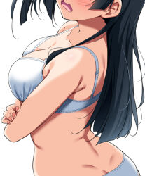 1girl absurdres black_hair blush bra breasts close-up crossed_arms fingernails highres large_breasts long_hair love_live! love_live!_nijigasaki_high_school_idol_club open_mouth panties underwear white_bra white_panties yopparai_oni yuki_setsuna