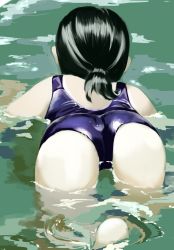Rule 34 | 1girl, ass, black hair, from behind, highres, partially submerged, ranma (kamenrideroz), solo, swimming, tagme, water