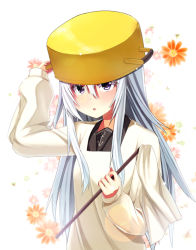Rule 34 | 10s, 1girl, anchor (symbol), apron, aqua hair, bad id, bad pixiv id, blue eyes, blush, cleaning, duster, dusting, flower, hibiki (kancolle), kantai collection, kappougi, long hair, looking at viewer, parted lips, pot, pot on head, reitsuki kazuma, school uniform, smock, solo, upper body, white background