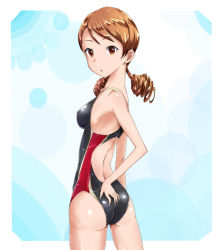 Rule 34 | 10s, 1girl, ass, brown eyes, brown hair, chigusa, competition swimsuit, drill hair, from behind, hojo karen, idolmaster, idolmaster cinderella girls, looking back, one-piece swimsuit, swimsuit, twintails