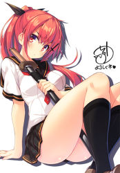 Rule 34 | 1girl, chiri (atlanta), long hair, original, red eyes, red hair, school uniform, solo, sword, weapon