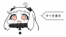 Rule 34 | 10s, 1girl, :3, abyssal ship, ahoge, chibi, colored skin, commentary request, dress, horns, kantai collection, long hair, looking at viewer, northern ocean princess, open mouth, red eyes, simple background, solo, tanaka kusao, translation request, white dress, white hair, white skin