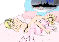 Rule 34 | 2girls, ahoge, artist request, barefoot, black panties, breasts, covering breasts, covering privates, dreaming, feet, foot on another&#039;s face, foot on head, groin, hood (warship girls r), large breasts, multiple girls, pajamas, panties, prince of wales (warship girls r), sleeping, thought bubble, toes, topless, underwear, underwear only, warship girls r, white panties