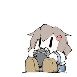 Rule 34 | 1girl, alarm clock, blue skirt, boots, brown footwear, brown hair, chibi, clock, hair ornament, hairclip, holding, ikazuchi (kancolle), kantai collection, no mouth, pleated skirt, school uniform, serafuku, short hair, simple background, sitting, skirt, solo, task (s task80), uniform, white background, | |
