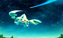 Rule 34 | 1other, blue sky, blush, colored skin, creatures (company), fisheye, floating, full body, game freak, gen 3 pokemon, gradient sky, green eyes, happy, jirachi, legendary pokemon, light blush, looking at viewer, mythical pokemon, night, nintendo, open mouth, outdoors, outstretched arms, pokemon, pokemon (creature), ribero, shooting star, sky, smile, solo, spread arms, star (sky), starry sky, white skin