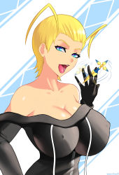 Rule 34 | breasts, cleavage, highres, huge breasts, kingdom hearts, large breasts, larxene, looking at viewer, nipples, open mouth, solo, sowilo