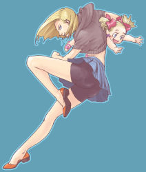 Rule 34 | 2girls, age difference, android 18, ass, bike shorts, blonde hair, dragon ball, dragonball z, family, fighting stance, legs, marron (dragon ball), mother and daughter, multiple girls, no socks, tsumujin