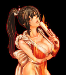 Rule 34 | breasts, cleavage, fatal fury, fire, katou teppei, large breasts, ponytail, shiranui mai, snk, the king of fighters
