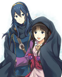 Rule 34 | 2girls, ace attorney, ameno (a meno0), bad id, bad pixiv id, black hair, blue eyes, blue hair, bridal gauntlets, capcom, cape, crossover, fingerless gloves, fire emblem, fire emblem awakening, gloves, hair between eyes, half updo, japanese clothes, jewelry, kimono, long hair, lucina (fire emblem), magatama, maya fey, multiple girls, necklace, nintendo, open mouth, project x zone, project x zone 2, sash, smile, tiara