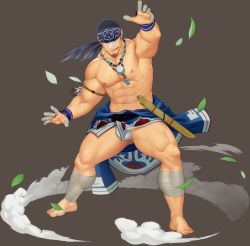 Rule 34 | 1boy, abs, armband, armpits, bandages, bara, biceps, black eyes, black hair, bulge, clothes around waist, facial hair, feathers, fundoshi, gauntlets, gyee, headband, highres, itto (mentaiko), jacket, jacket around waist, japanese clothes, jewelry, kamui (gyee), knife, leaf, looking at viewer, male focus, male underwear, manly, muscular, muscular male, necklace, nipples, pectorals, skirt, smile, solo, stubble, thick arms, thick thighs, thighs, tongue, tongue out, underwear, wind