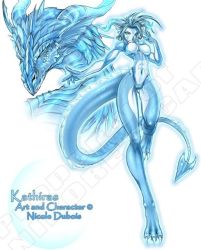 Rule 34 | blue eyes, blue hair, blue skin, breasts, claws, cleavage, colored skin, dragon, dragon girl, fins, horns, kathiras, muscular, personification, scales, short hair, tail, white skin