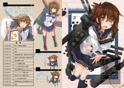 Rule 34 | &gt; &lt;, 10s, 1girl, :o, blush, brown hair, closed eyes, flying sweatdrops, folded ponytail, inazuma (kancolle), kantai collection, kneehighs, loafers, multiple views, open mouth, personification, plus9, school uniform, serafuku, shoes, skirt, socks, tears, torpedo, wavy mouth